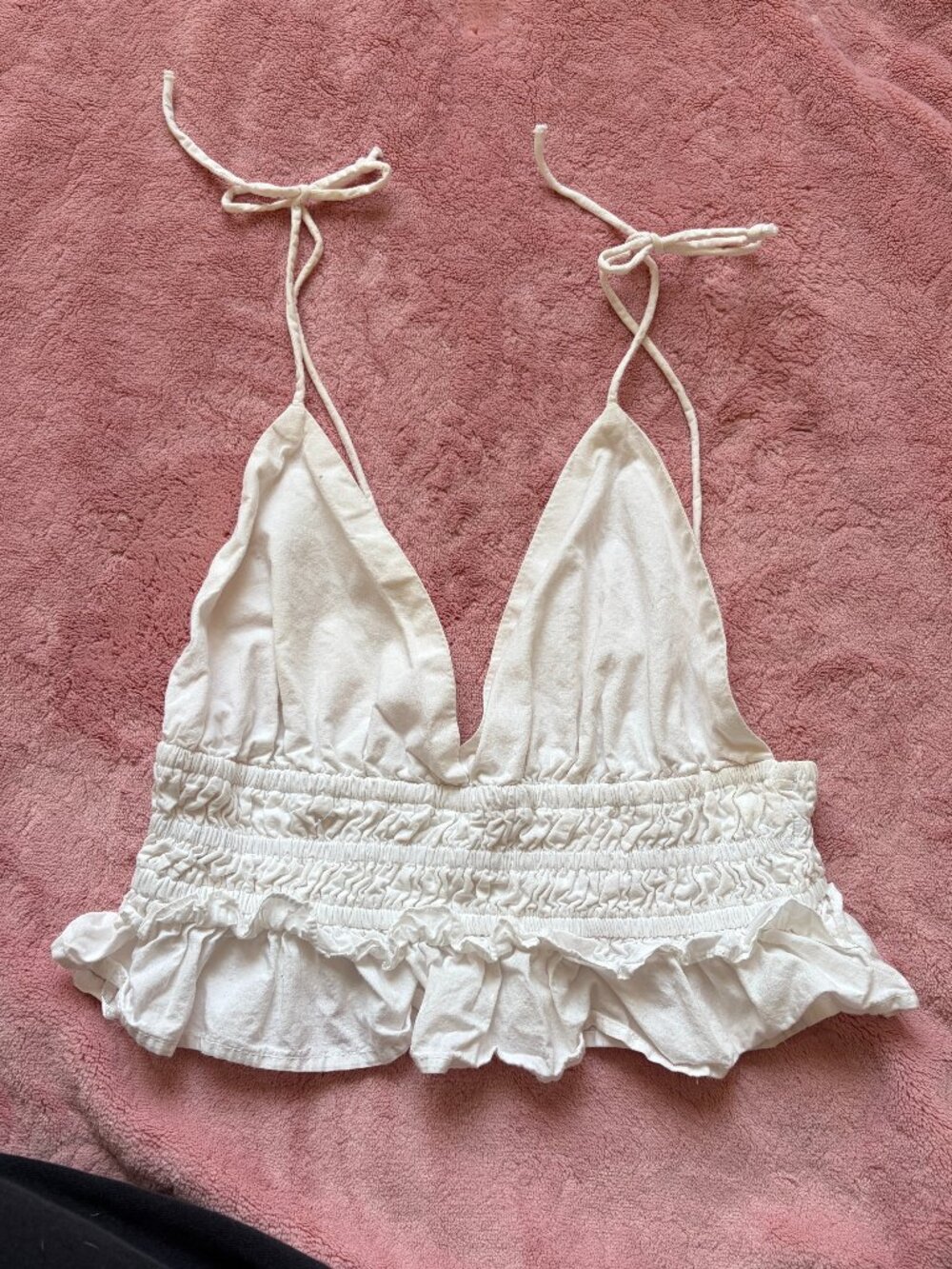 Sim & Sam White Smocked Ruffle Crop Top Size XS